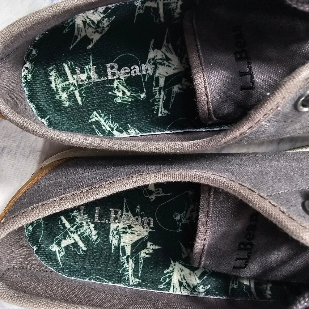 LL Bean Campside Canvas Sneakers Mens 10 Grey Low Top Leather Trim Walking Shoes